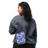 Royal Blue and White Hawaiian Flowers Crossbody Bag