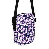 Navy Blue, Purple and White Hawaiian Flowers Crossbody Bag