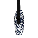 Navy Blue and White Hawaiian Flowers Crossbody Bag