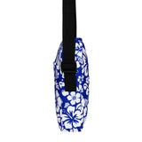 Royal Blue and White Hawaiian Flowers Crossbody Bag