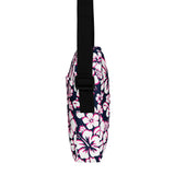 Navy Blue, Hot Pink and White Hawaiian Flowers Crossbody Bag