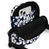 Navy Blue and White Hawaiian Flowers Crossbody Bag