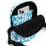 Aqua Blue and White Hawaiian Flowers Crossbody Bag