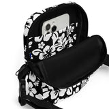 Black and White Hawaiian Flowers Crossbody Bag