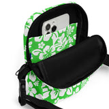 Lime Green and White Hawaiian Flowers Crossbody Bag