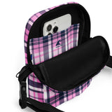 Pink and Navy Blue Preppy Surfer Plaid Crossbody Bag