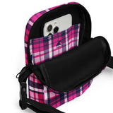 Hot Pink and Navy Blue Preppy Surfer Plaid Crossbody Bag