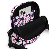 Navy Blue, Hot Pink and White Hawaiian Flowers Crossbody Bag