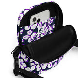 Navy Blue, Purple and White Hawaiian Flowers Crossbody Bag