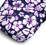 Navy Blue, Purple and White Hawaiian Flowers Crossbody Bag