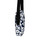 Navy Blue and White Hawaiian Flowers Crossbody Bag