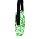 Lime Green and White Hawaiian Flowers Crossbody Bag