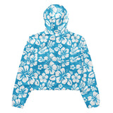 Women’s Aqua and White Hawaiian Flowers Cropped Windbreaker