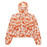 Women’s Orange and White Hawaiian Flowers Cropped Windbreaker