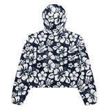 Women’s Navy and White Hawaiian Flowers Cropped Windbreaker