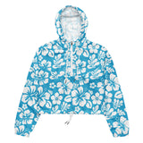 Women’s Aqua and White Hawaiian Flowers Cropped Windbreaker