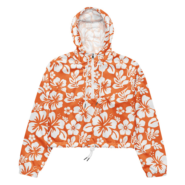 Extremely Stoked® Women's Orange Hawaiian Flowers Cropped Windbreaker