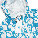 Women’s Aqua and White Hawaiian Flowers Cropped Windbreaker