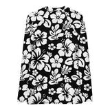 Black and White Hawaiian Flowers Women's Rash Guard - Extremely Stoked