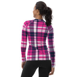 Women's Hot Pink and Navy Blue Preppy Plaid Rash Guard