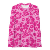 Three Pinks Hawaiian Flowers Print Women's Rash Guard - Extremely Stoked