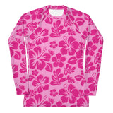 Three Pinks Hawaiian Flowers Print Women's Rash Guard - Extremely Stoked