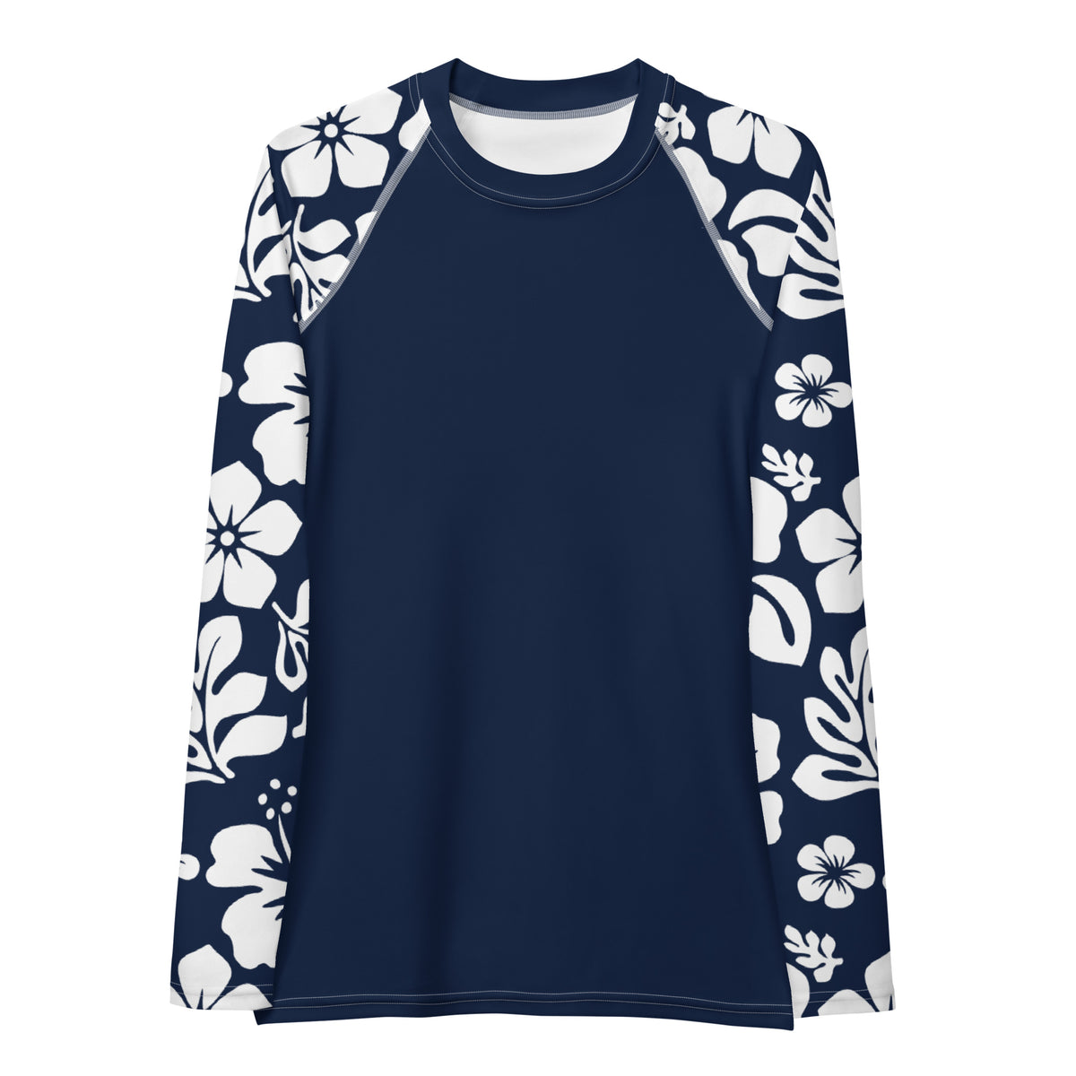 Navy Blue and White Hawaiian Flowers Women's Rash Guard – Extremely Stoked