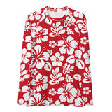 Red and White Hawaiian Flowers Women's Rash Guard