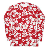 Red and White Hawaiian Flowers Women's Rash Guard - Extremely Stoked