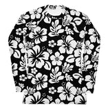 Black and White Hawaiian Flowers Women's Rash Guard - Extremely Stoked