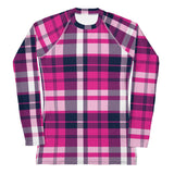 Women's Hot Pink and Navy Blue Preppy Plaid Rash Guard