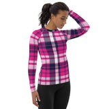 Women's Hot Pink and Navy Blue Preppy Plaid Rash Guard