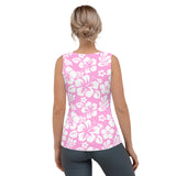 Pink and White Hawaiian Flowers Women's Athletic Swim Tank Top