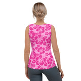 Raspberry Pinks Hawaiian Flowers Women's Athletic Swim Tank Top