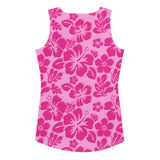 Raspberry Pinks Hawaiian Flowers Women's Athletic Swim Tank Top