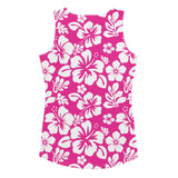 Hot Pink and White Hawaiian Flowers Women's Athletic Swim Tank Top