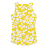 Yellow and White Hawaiian Flowers Women's Athletic Swim Tank Top