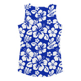 Royal Blue and White Hawaiian Flowers Women's Athletic Swim Tank Top