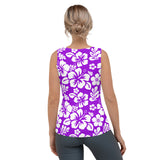 Purple and White Hawaiian Flowers Women's Athletic Swim Tank Top