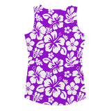 Purple and White Hawaiian Flowers Women's Athletic Swim Tank Top