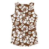 Brown and White Hawaiian Flowers Women's Athletic Swim Tank Top