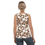 White and Brown Hawaiian Flowers Women's Athletic Swim Tank Top