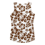 White and Brown Hawaiian Flowers Women's Athletic Swim Tank Top