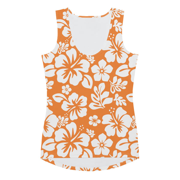 Orange and White Hawaiian Flowers Women’s Tank Top | Eco Swim & Athleisure by Extremely Stoked®
