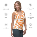 Orange and White Hawaiian Flowers Women's Athletic Swim Tank Top