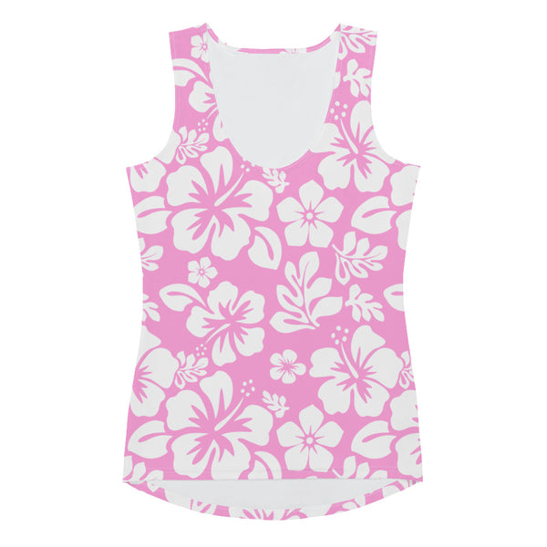 Pink and White Hawaiian Flowers Women's Athletic Swim Tank Top