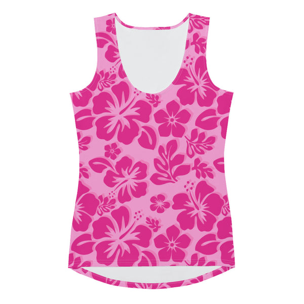 Raspberry Pinks Hawaiian Flowers Women's Athletic Swim Tank Top