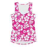 Hot Pink and White Hawaiian Flowers Women's Athletic Swim Tank Top