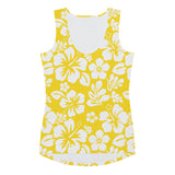 Yellow and White Hawaiian Flowers Women's Athletic Swim Tank Top