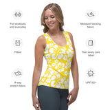 Yellow and White Hawaiian Flowers Women's Athletic Swim Tank Top